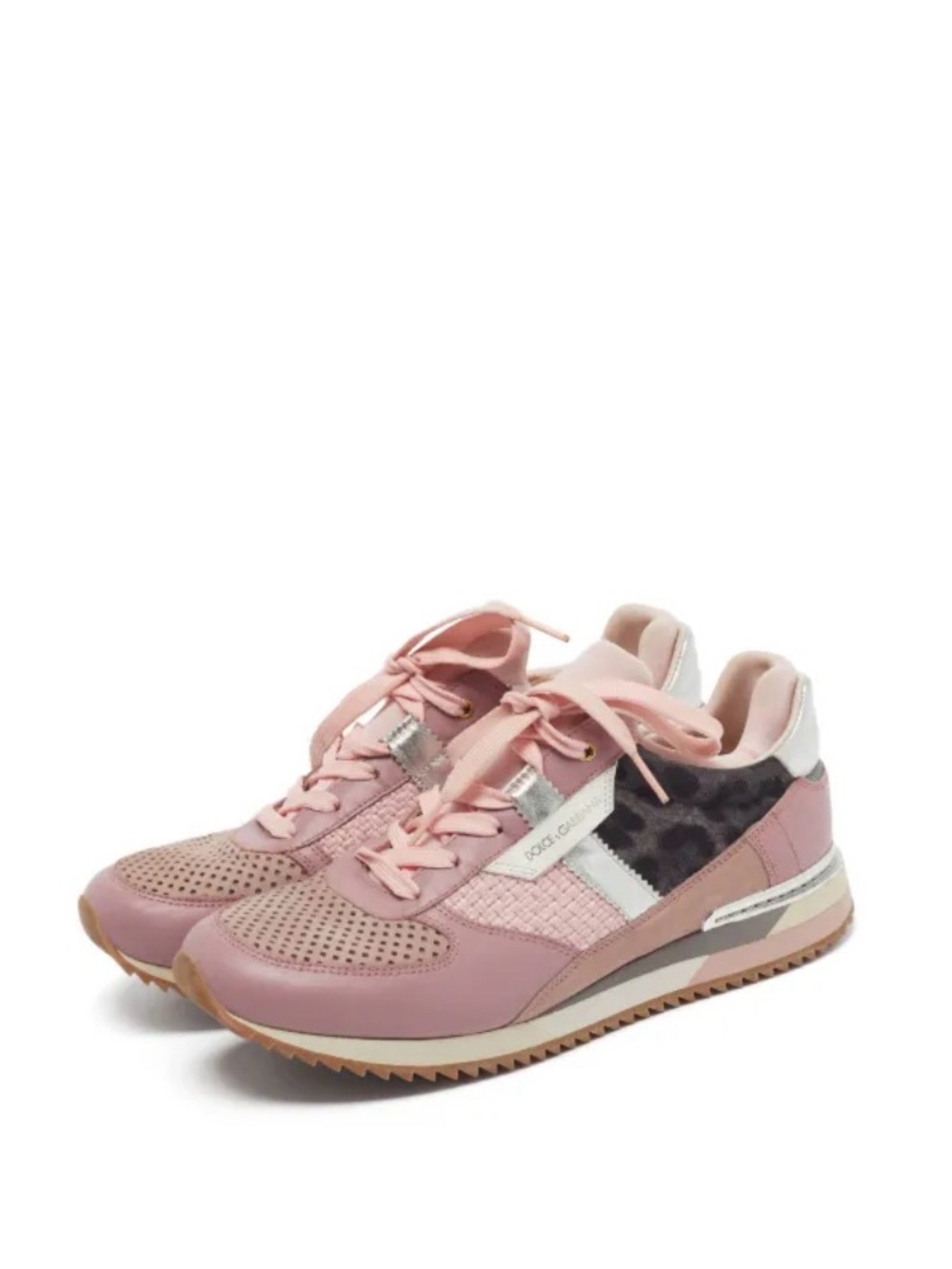 Dolce & Gabbana Pink and Silver Mixed-Media Women’s Sneaker